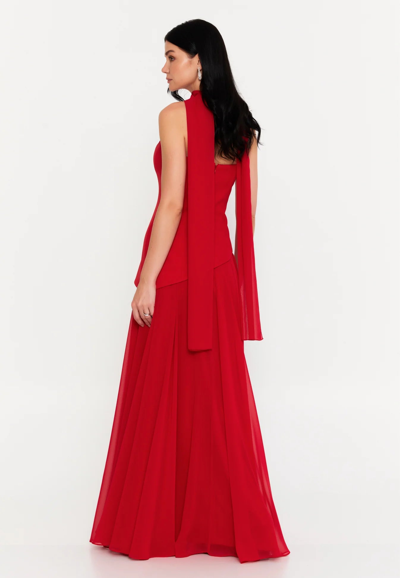 Red Cape Scarf Strapless Dress with Side Slit
