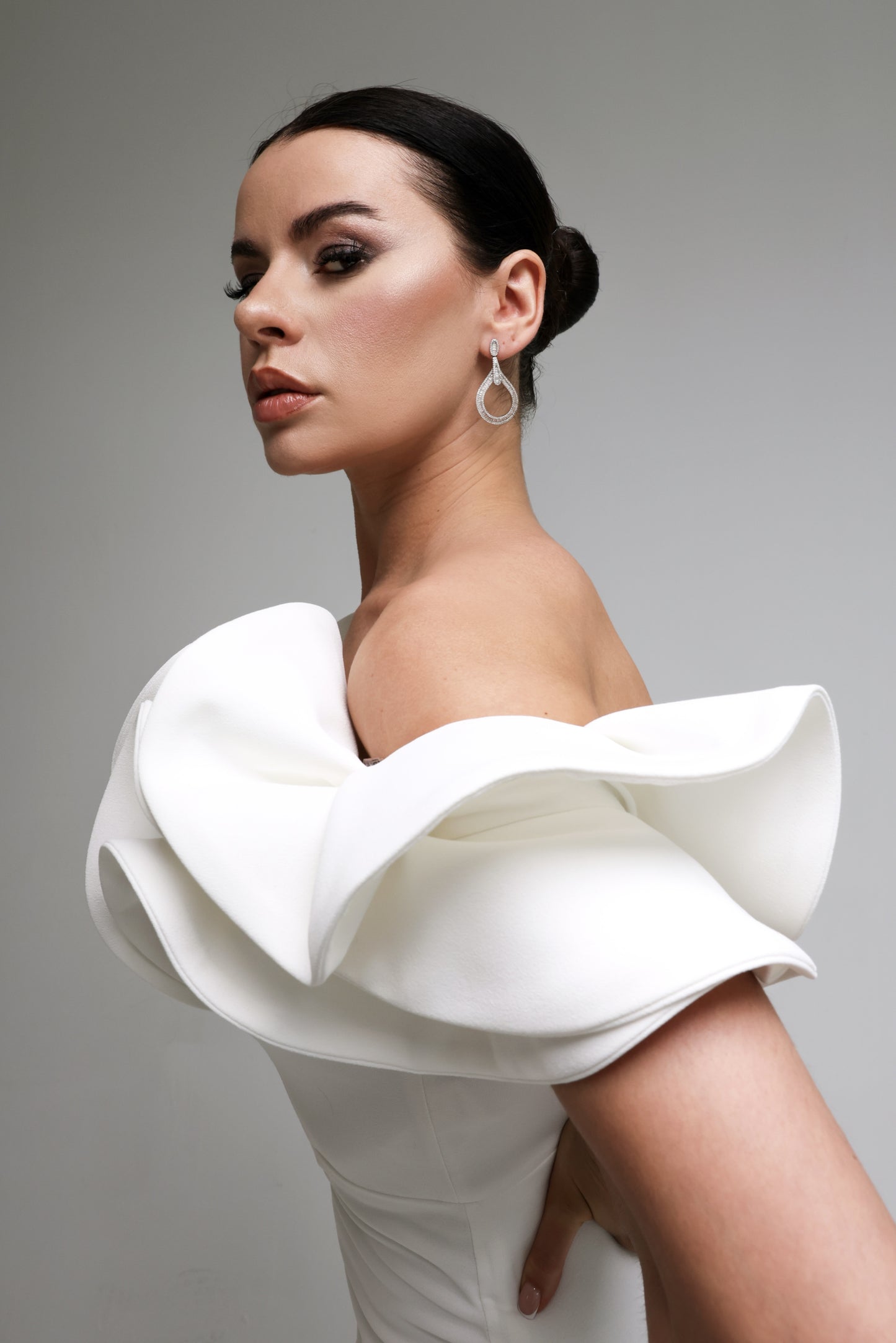 White Dress with sculpted Shoulder Detail