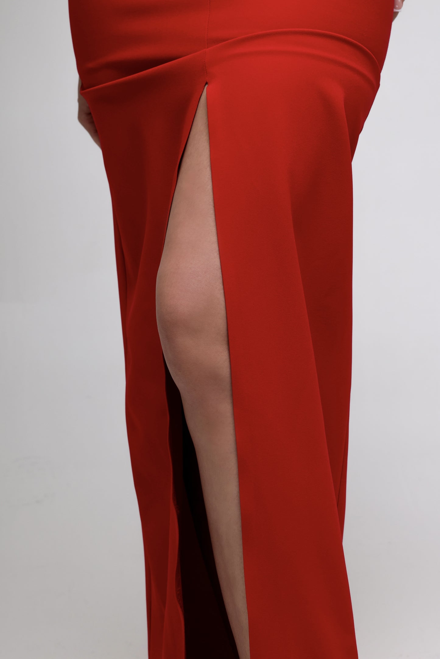 Red Strapless Dress with 3D Floral Detail