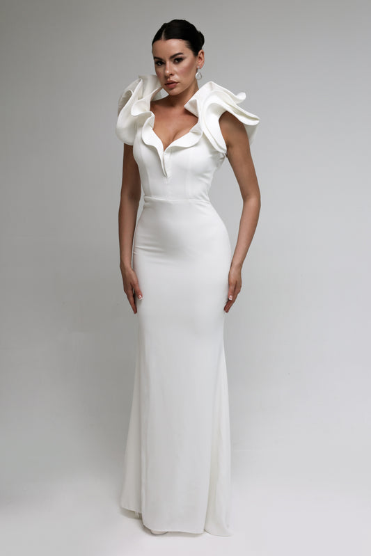 White Dress with sculpted Shoulder Detail