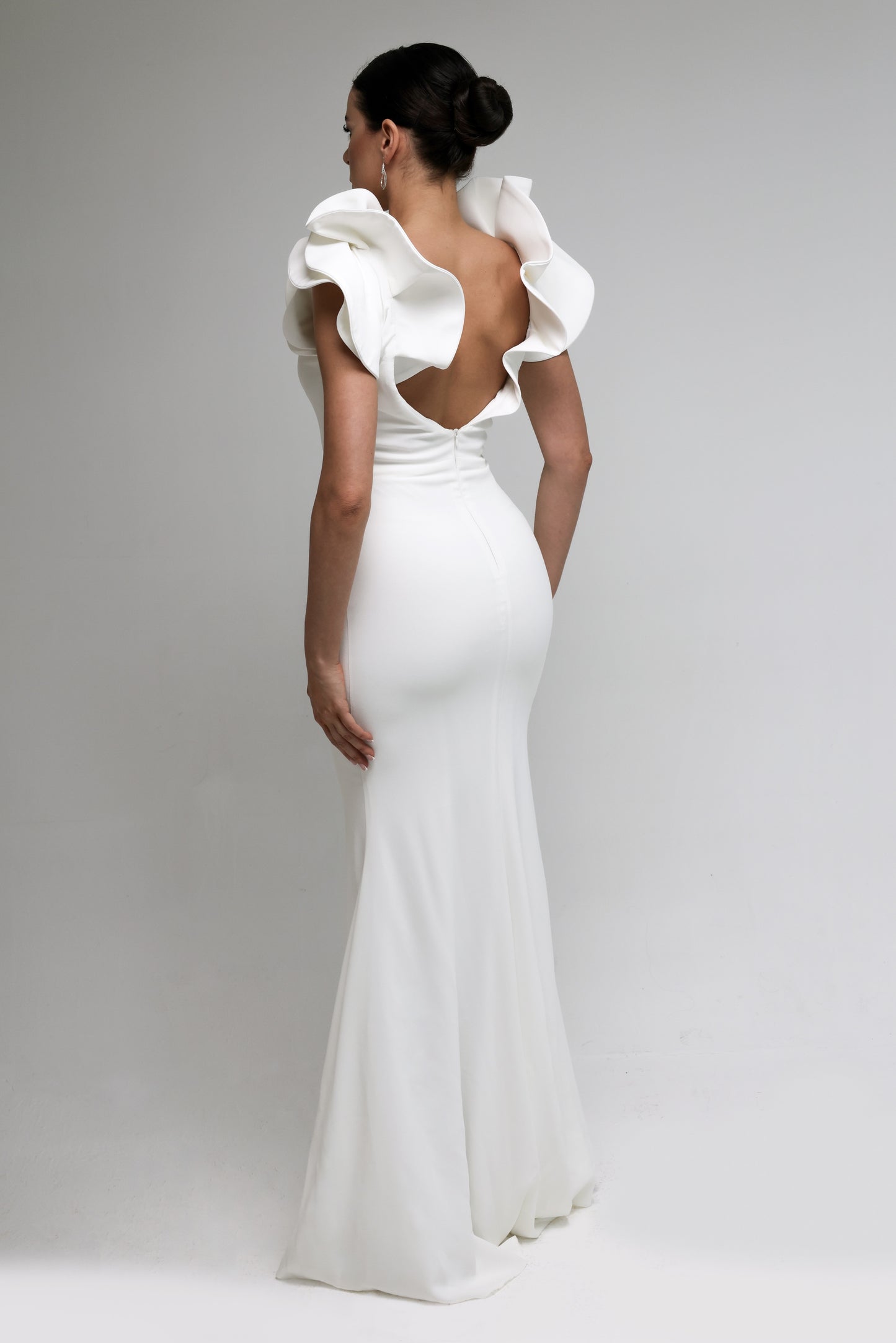 White Dress with sculpted Shoulder Detail