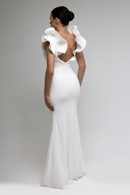 White Dress with sculpted Shoulder Detail