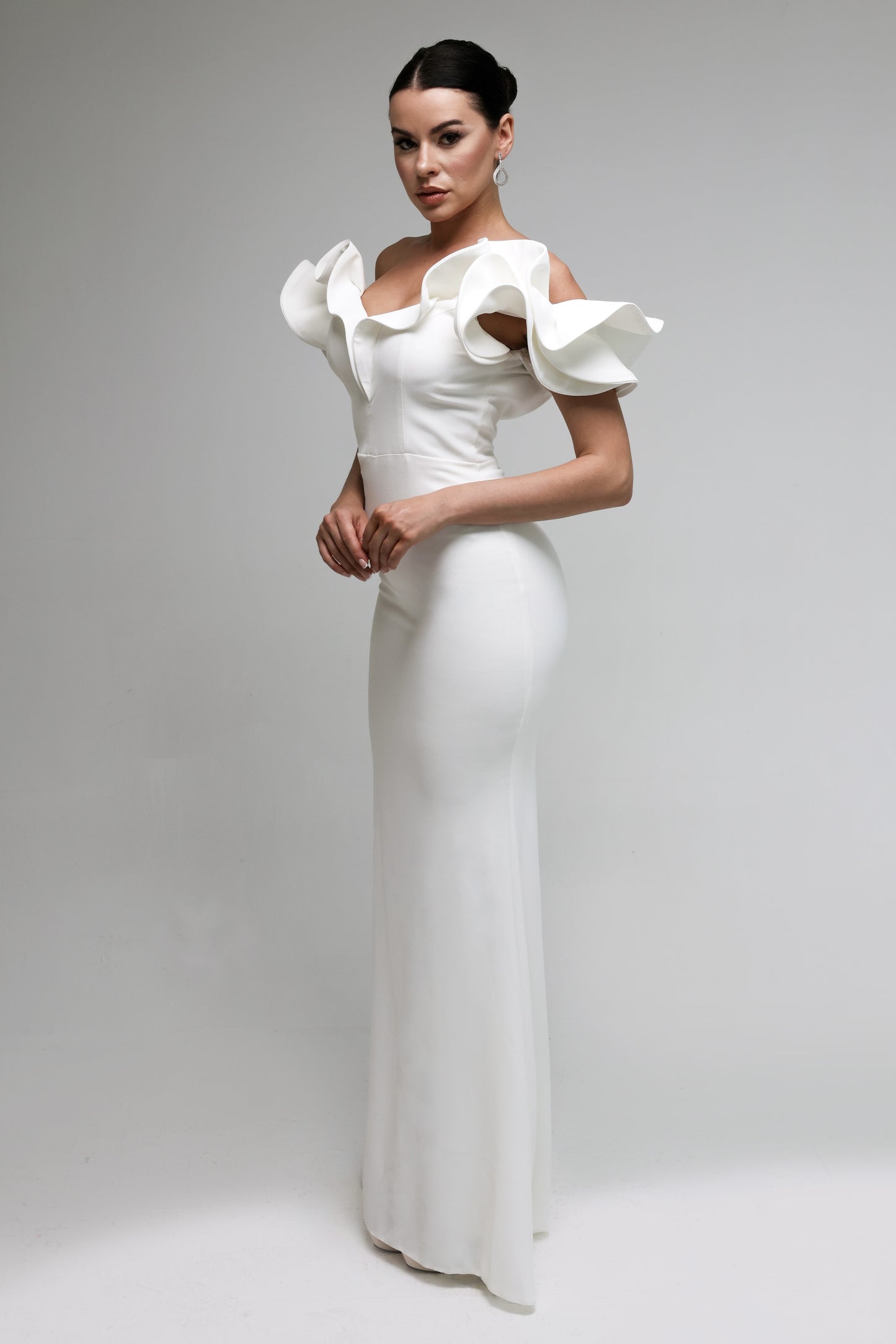 White Dress with sculpted Shoulder Detail