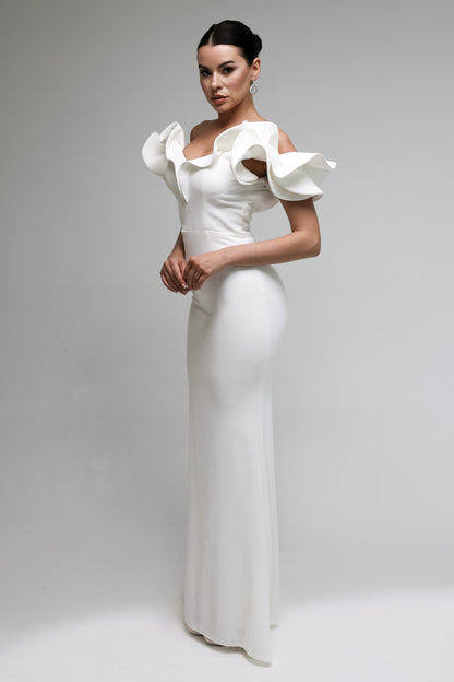 White Dress with sculpted Shoulder Detail